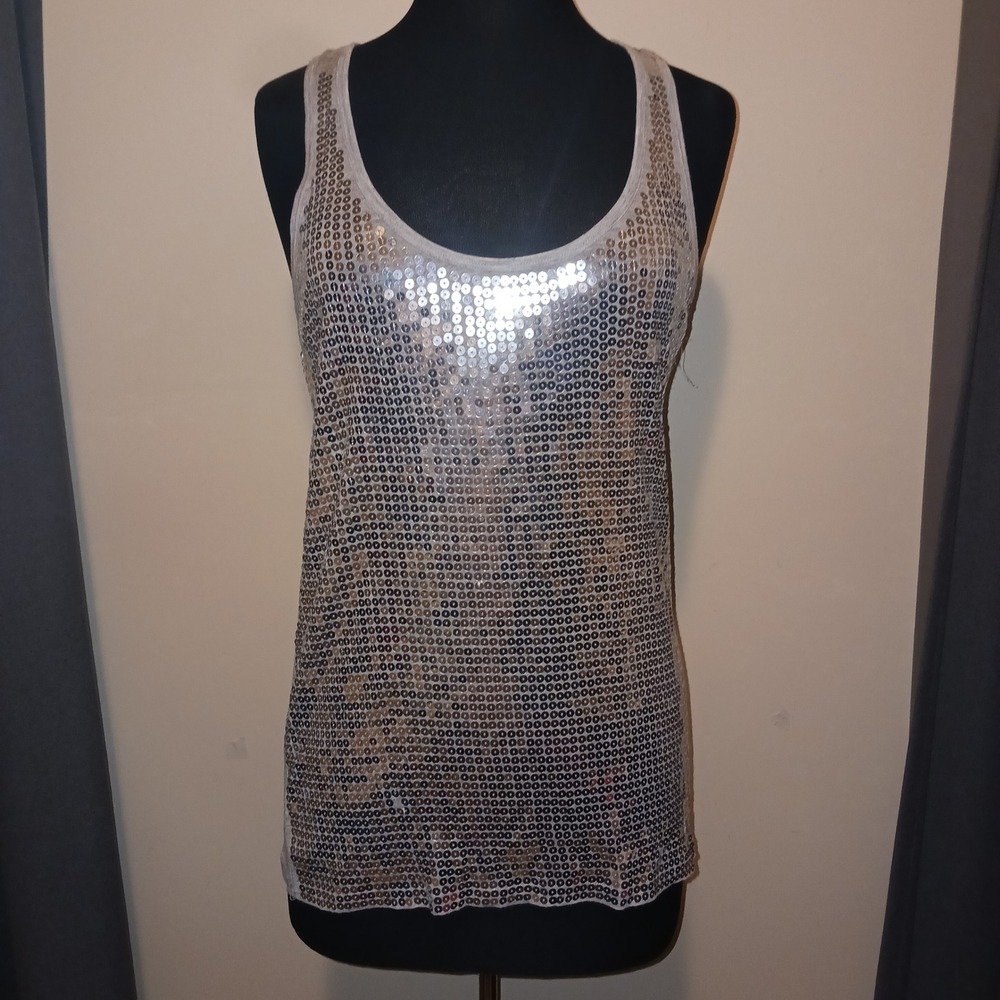 Y2k Glamcore Bling Michael Kors Heather Gray Sequin Front Scoop Neck Tank Top M
